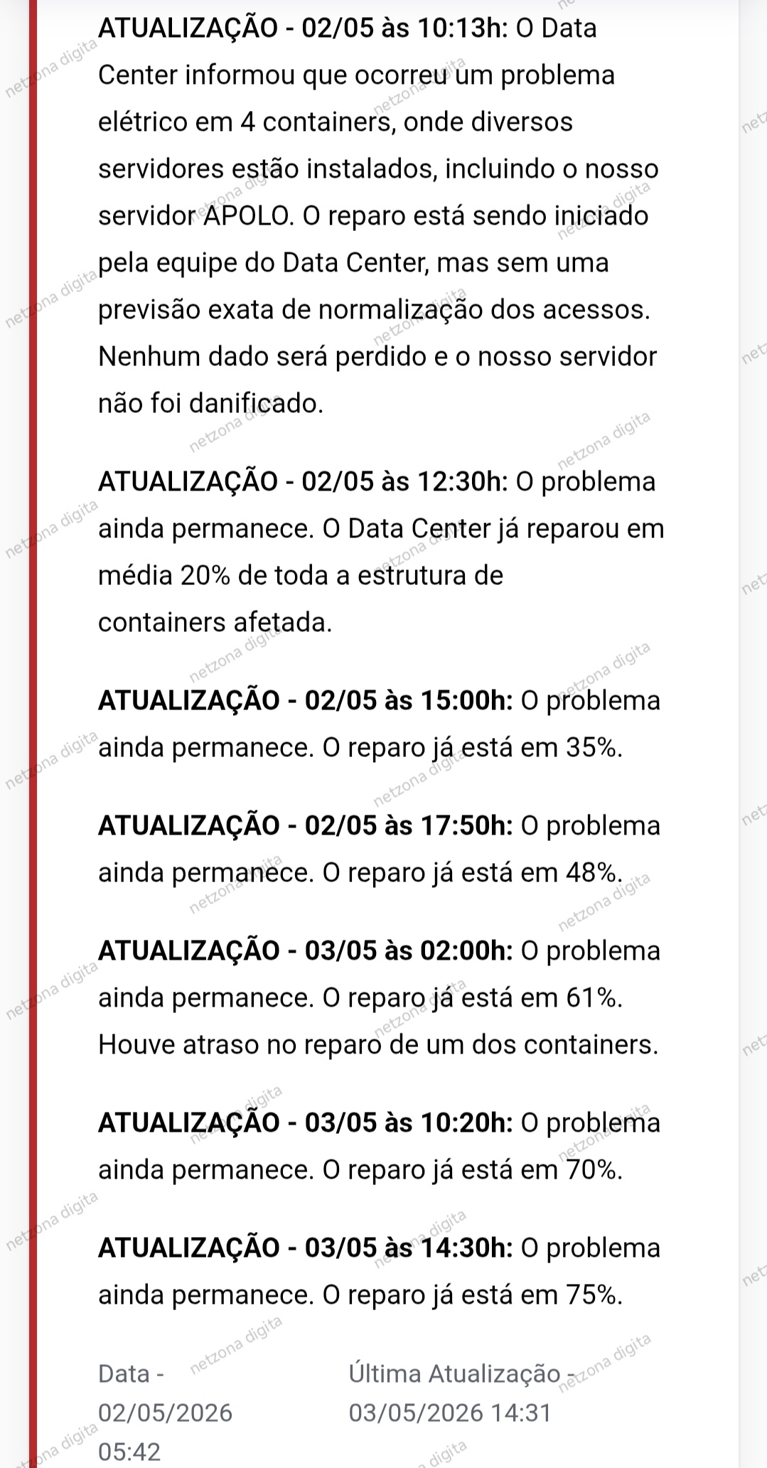 Reparo em andamento